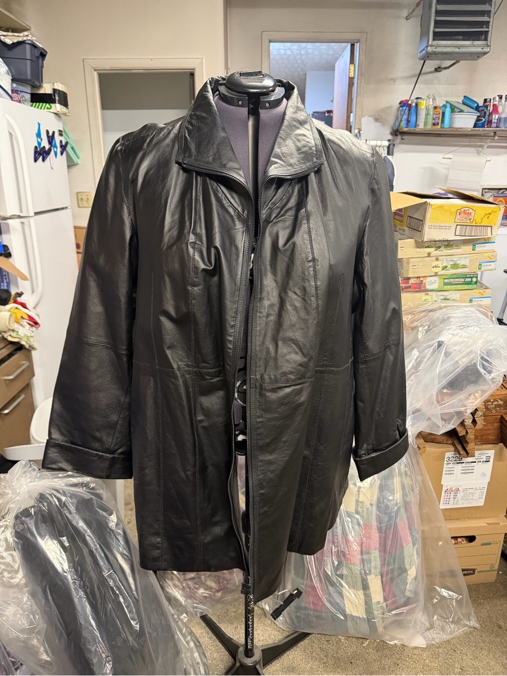 Roaman's Black Leather Zip-Front Women's Jacket
